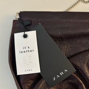 Zara NWT Burgundy Leather Bag Gold Crossbody Strap